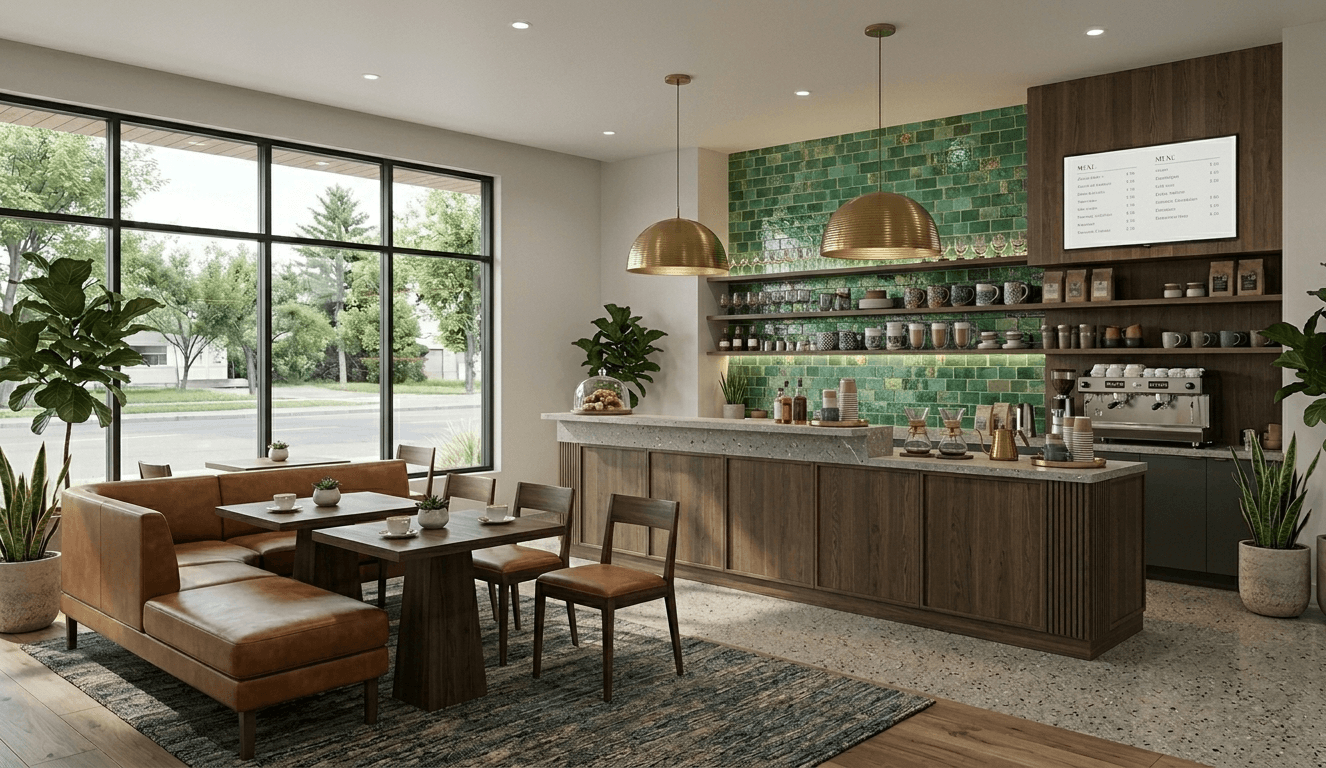Cafe interior with client-facing hospitality design