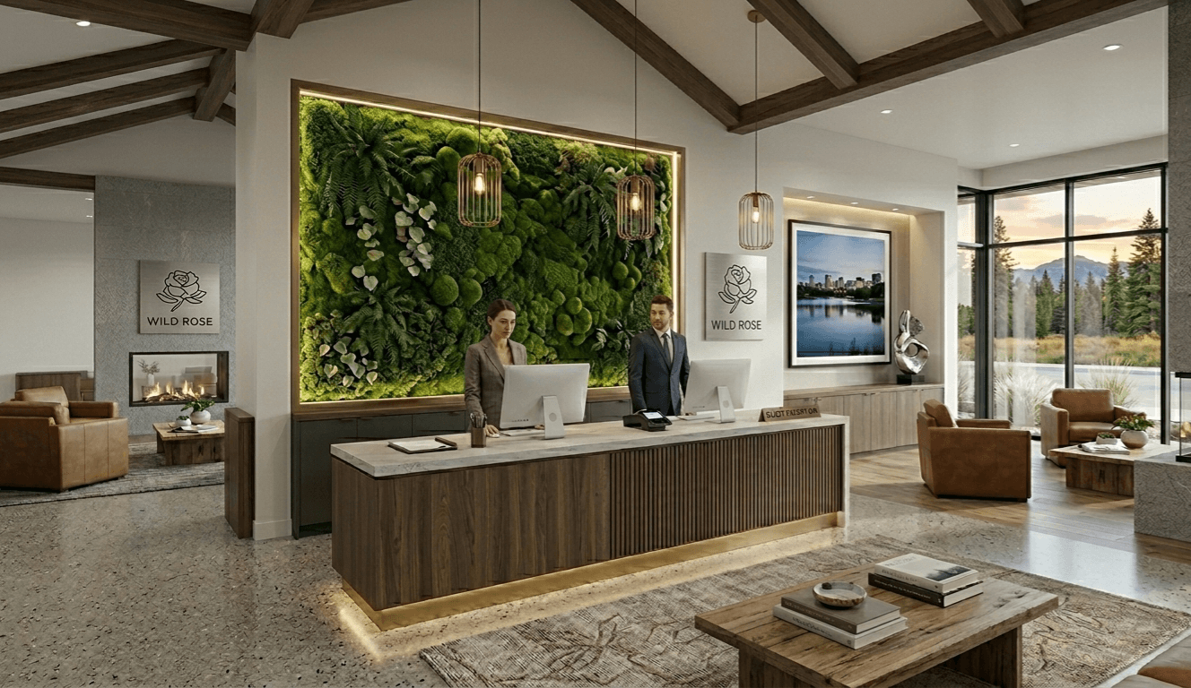 Hotel lobby and front desk commercial interior