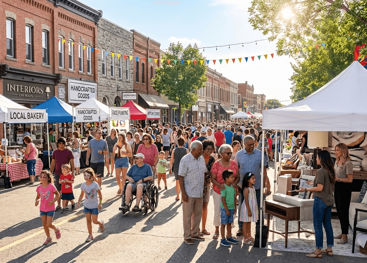 Downtown community event near Interiors on Main