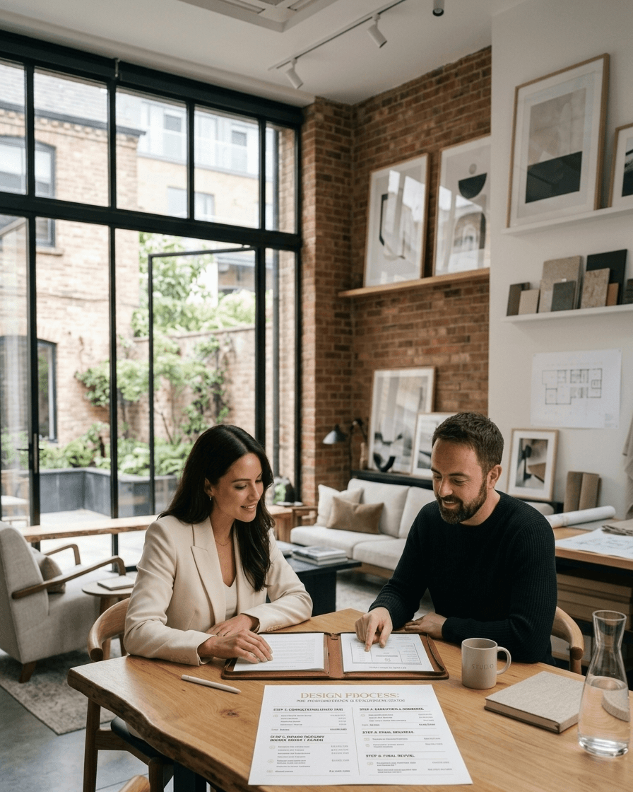 Transparent pricing discussion and project planning materials at Interiors on Main