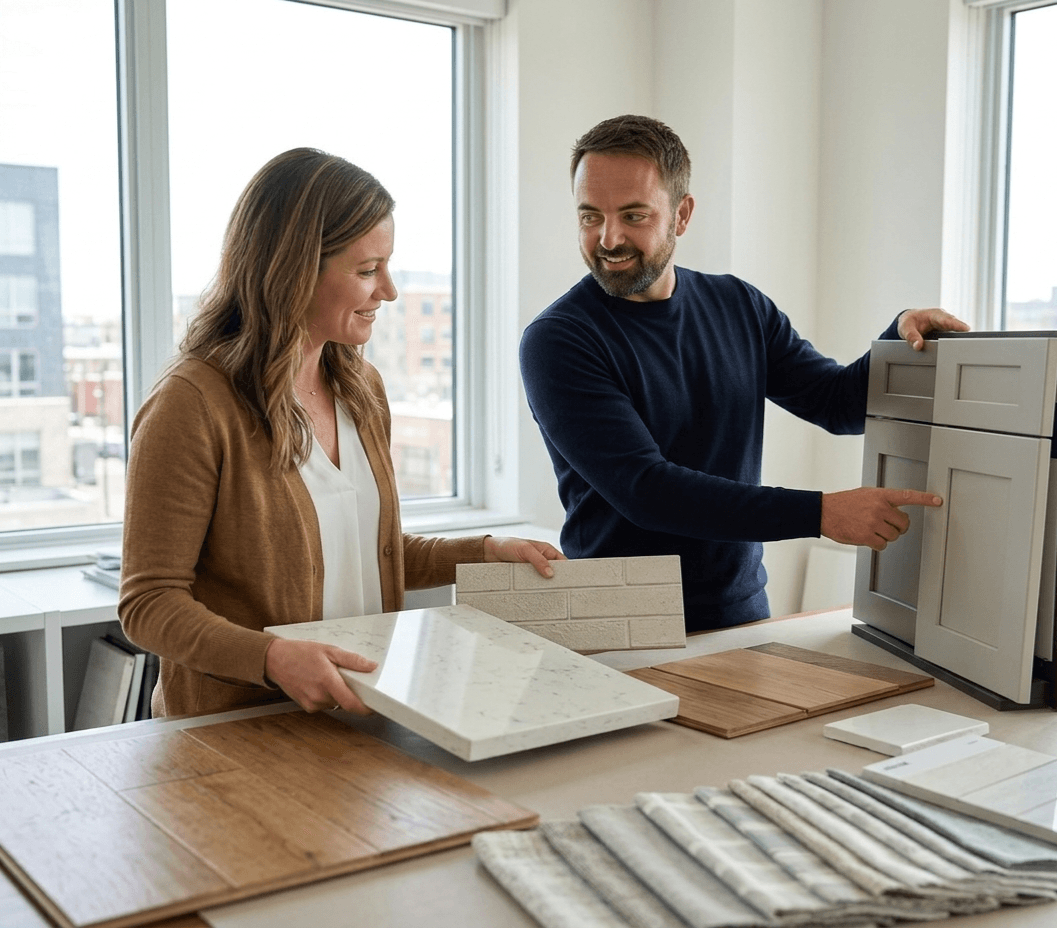 Carl guiding product and finish selections with a client