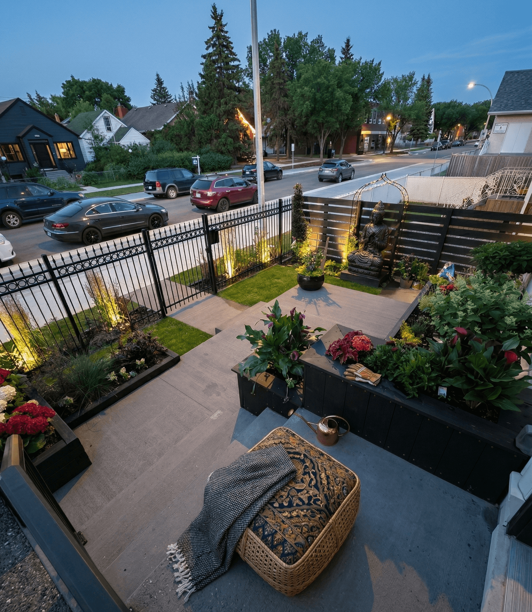 Tiered gardenscape concept with steps and planters by Interiors on Main