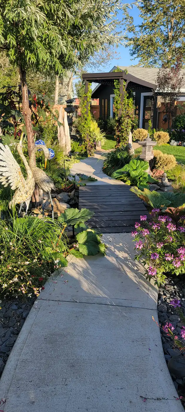 Backyard oasis pathway concept by Interiors on Main